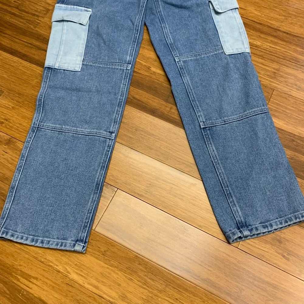 Pacsun Denim Cargo Pants Women Size 23 Two Tone Pockets High Waist Jeans Utility